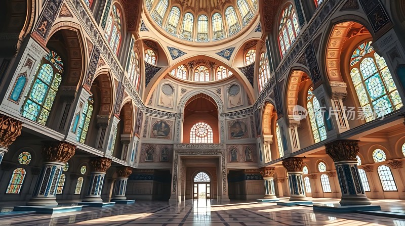 阳光下的宏伟教堂内部