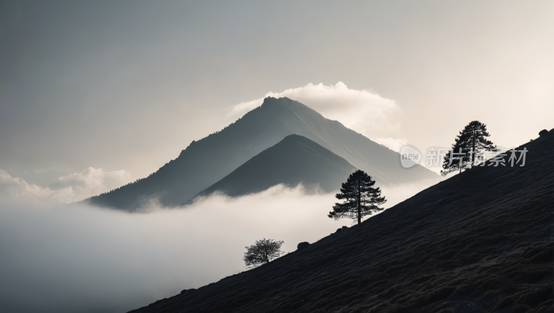 山上有两棵树一座山高清图片