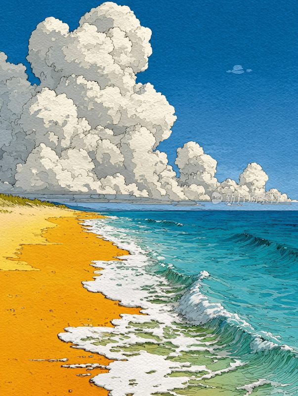 夏日海边插画风景