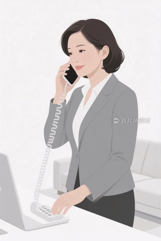 商务女性办公通讯插画