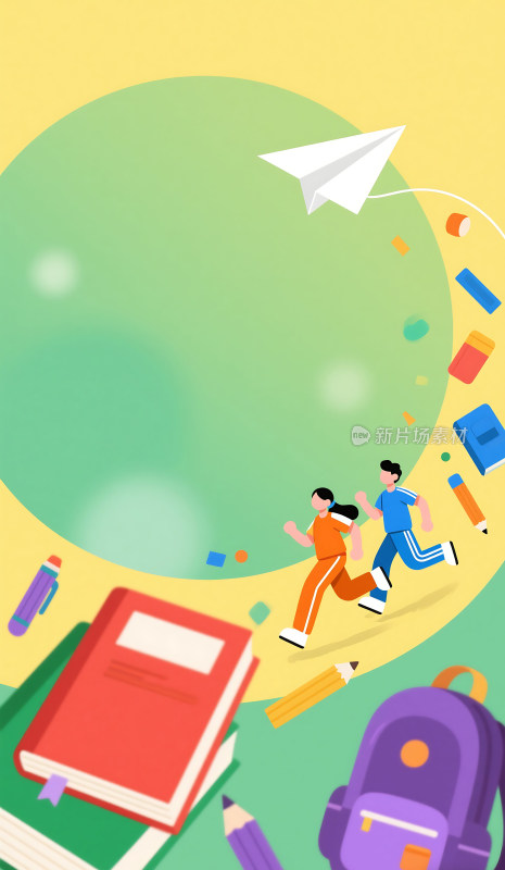 开学季奔跑的学生插画