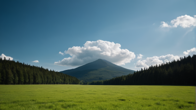 有一大片田野一座山风景图片