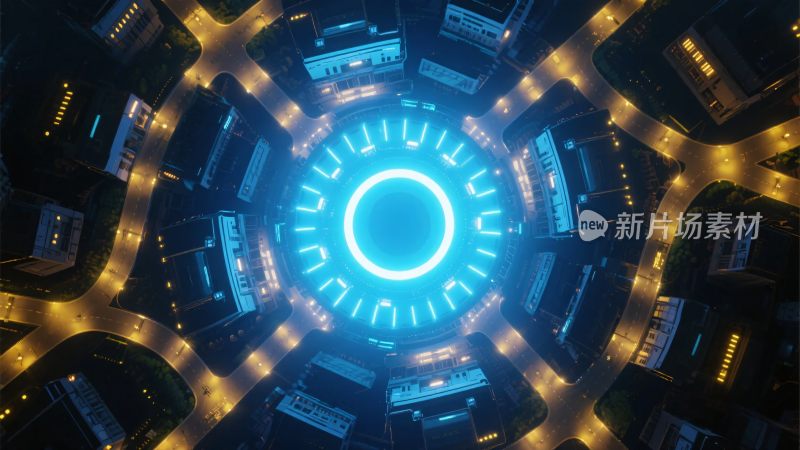 科技感城市夜景环形光效画面