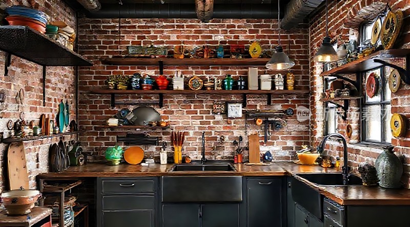 砖墙厨房复古风格温馨实用