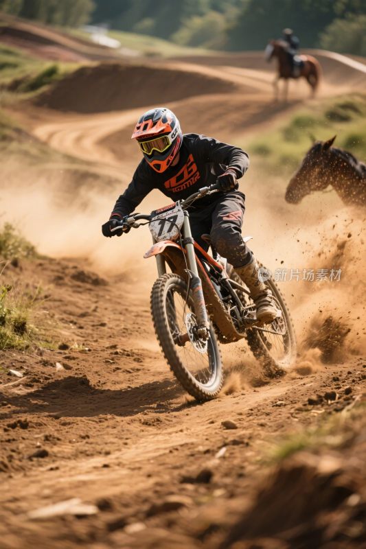 越野摩托车手赛场飞驰瞬间