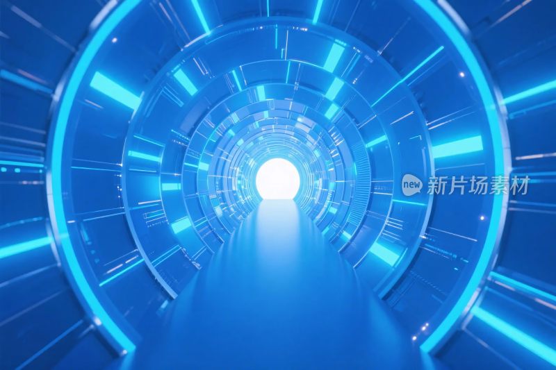 科幻蓝色环形隧道