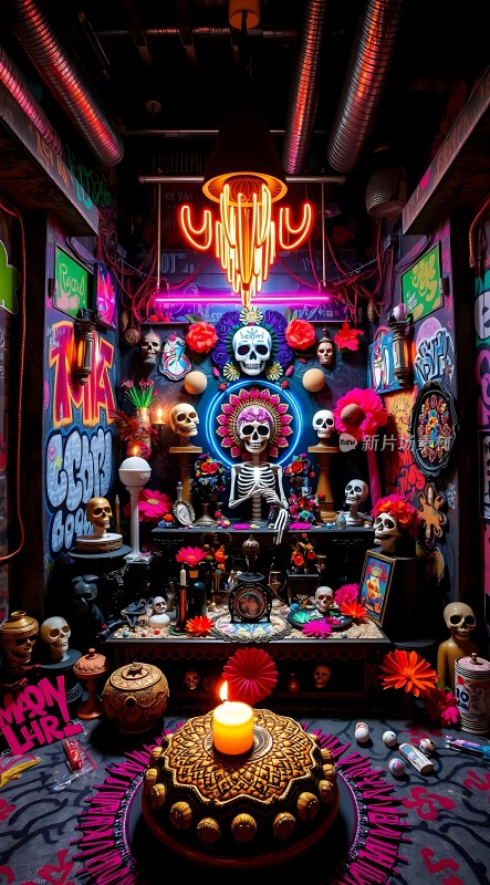 霓虹骷髅祭坛神秘与艺术的融合