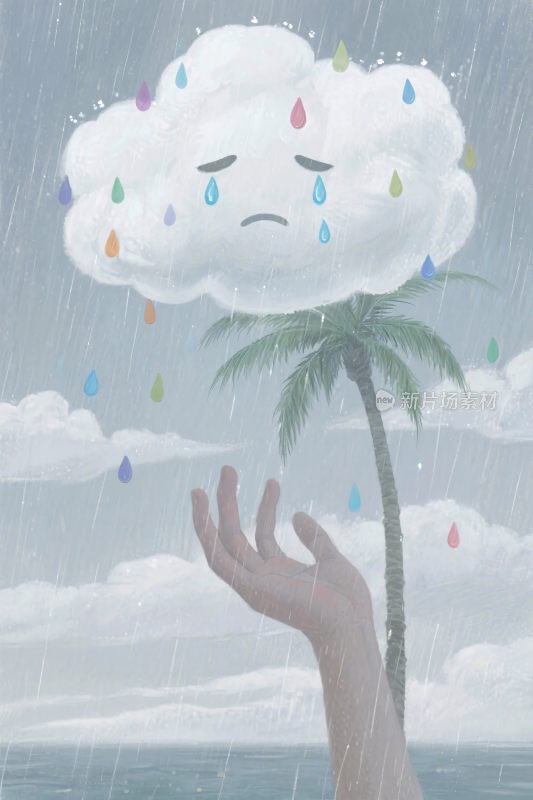 哭泣雨云手掌插画