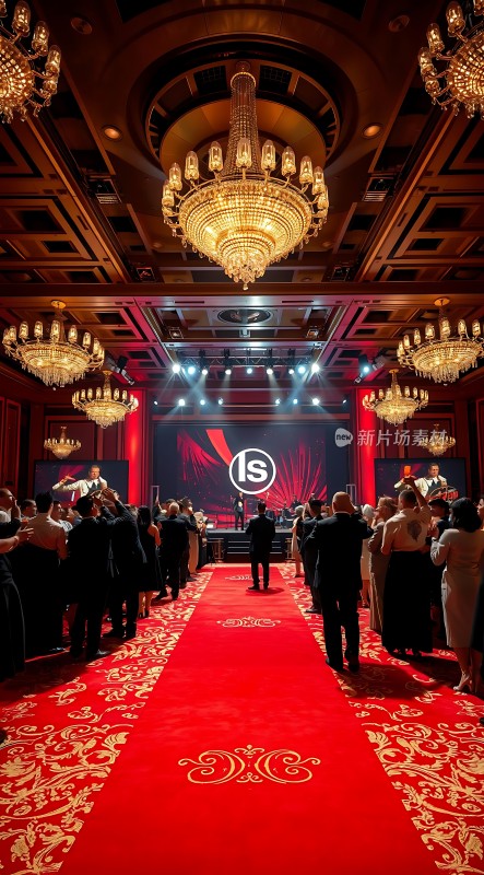 红毯盛宴华丽舞台璀璨灯光高端人群尽显奢华与魅力