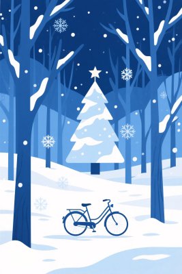 冬日雪林自行车圣诞树 冬日雪林自行车圣诞树