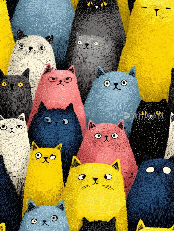 色彩缤纷的猫咪插画