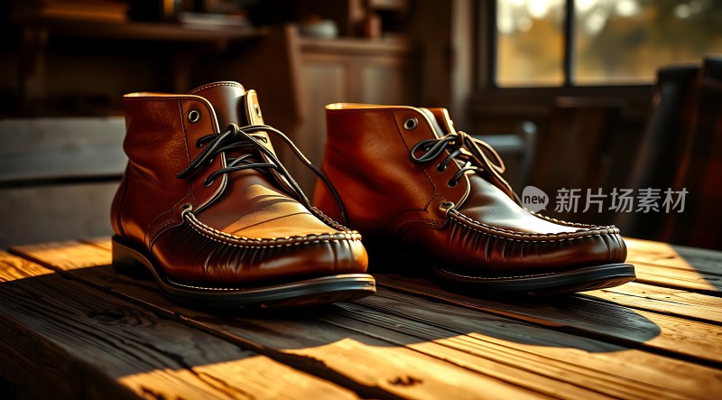 阳光下的棕色皮靴