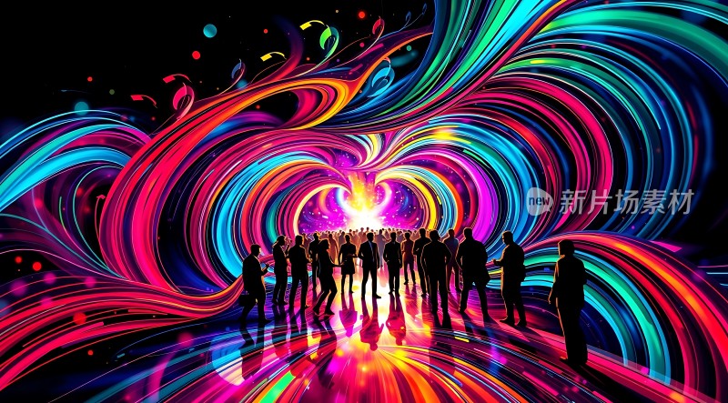 五彩斑斓的隧道中的人群
