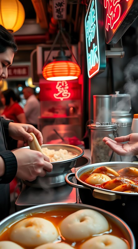 街头美食热气腾腾的包子与美味佳肴