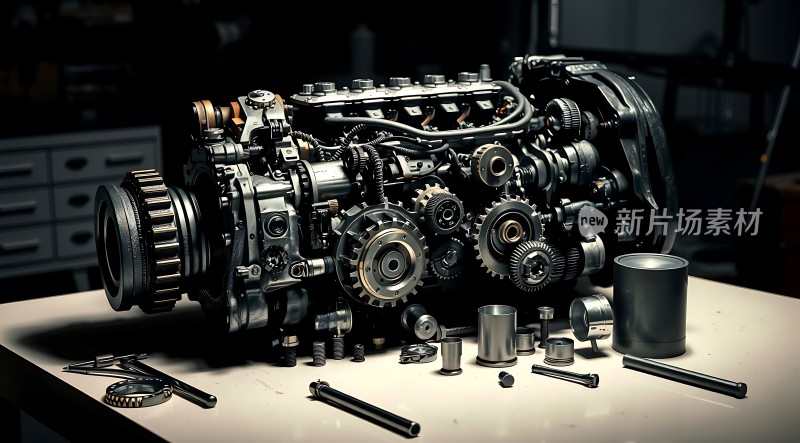 机械之美拆解后的发动机部件展示