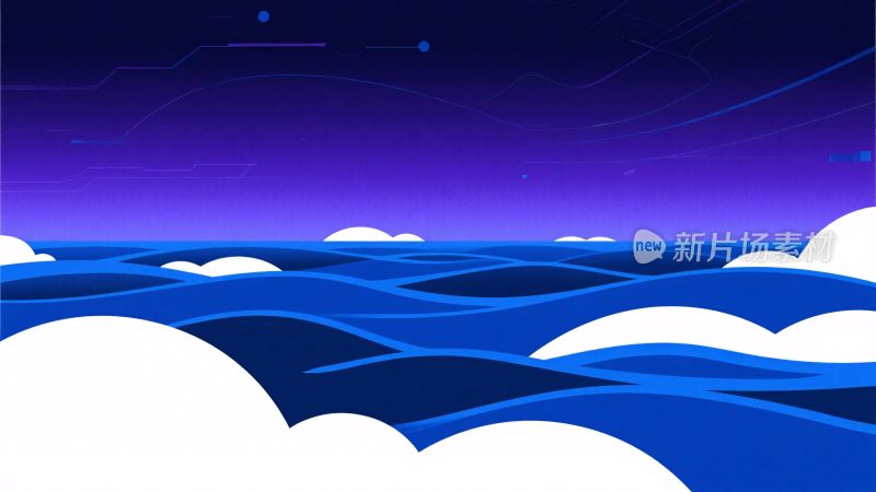 梦幻蓝色云海夜空插画