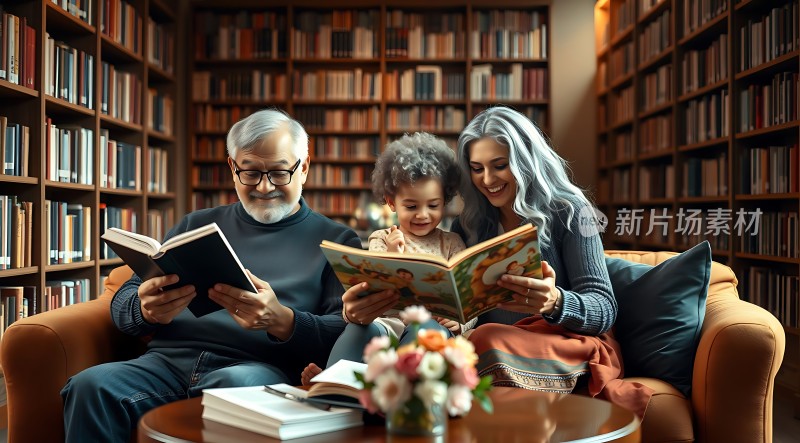 三代人共读温馨时光