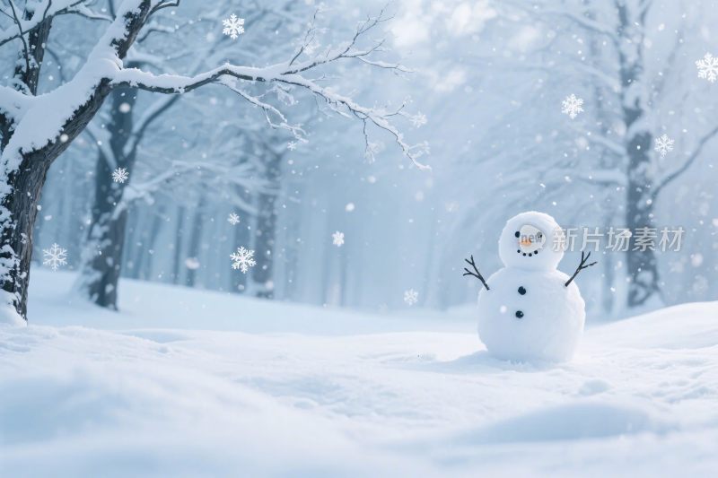 冬日雪景雪人