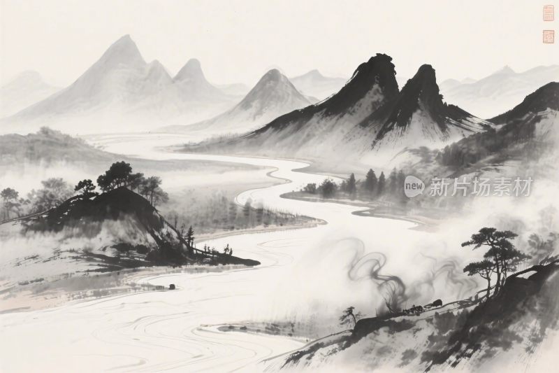 水墨山水国画风景