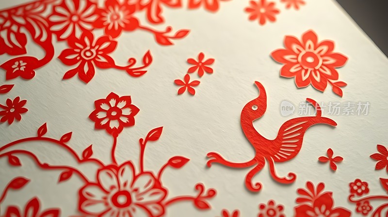红色剪纸花鸟图案