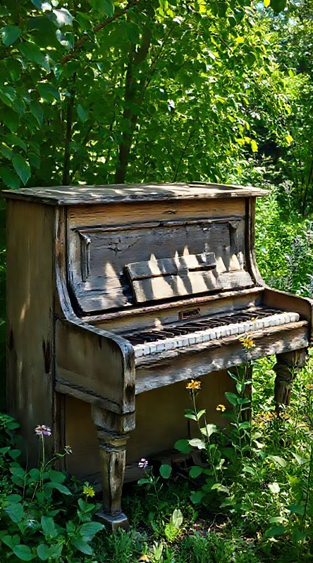 废弃钢琴与自然共舞