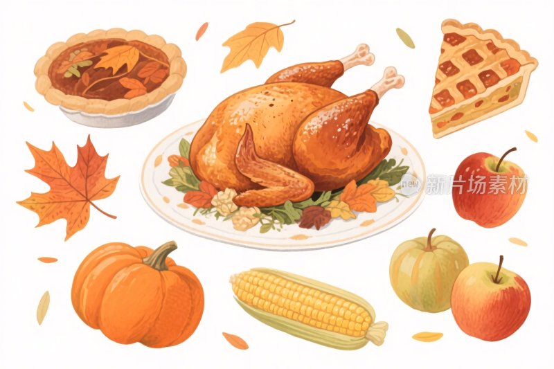 感恩节美食插画