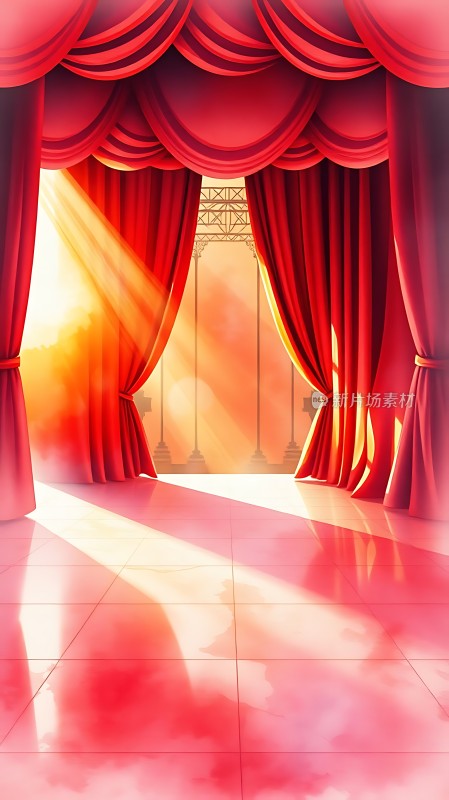 舞台上的红幕布和阳光