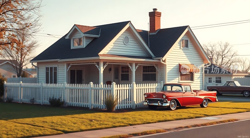 复古红车与温馨小屋