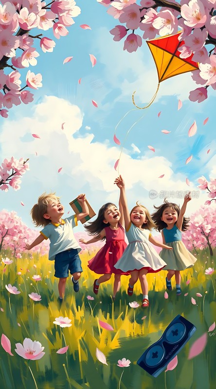 春日放风筝欢乐草地间