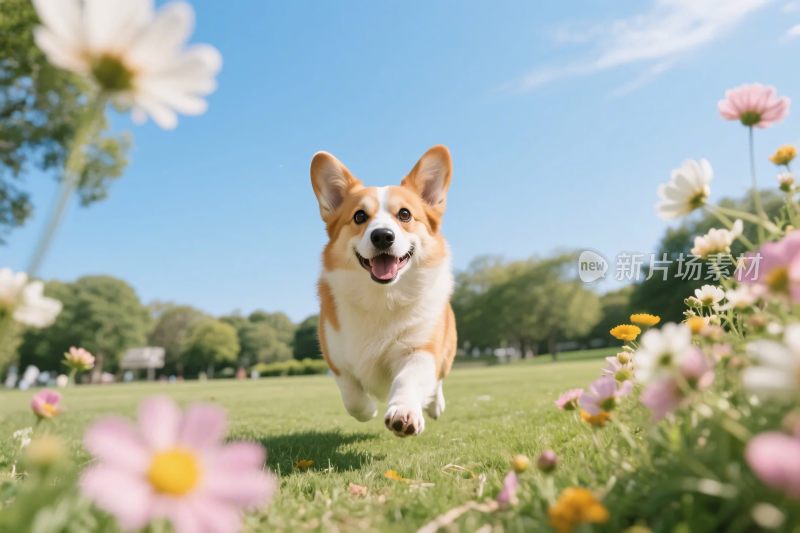 柯基犬草地奔跑