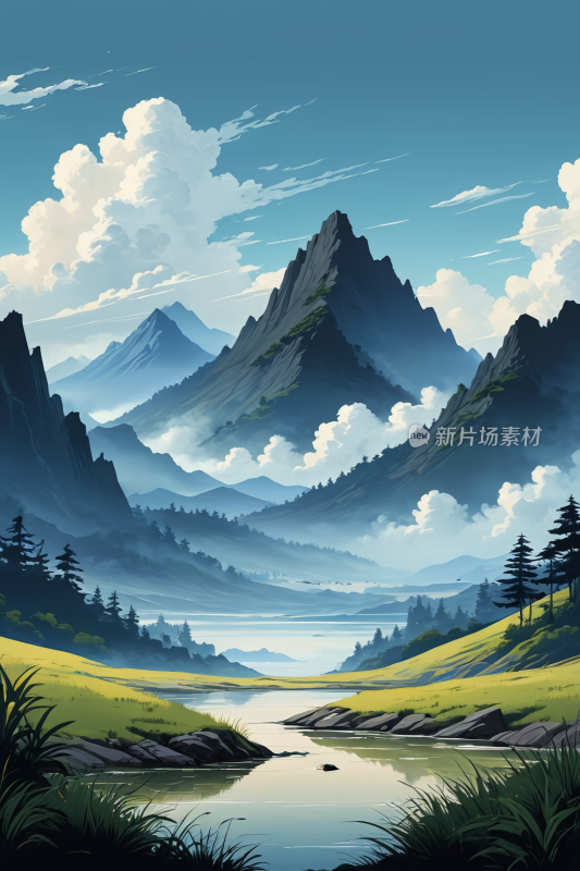 山景湖景高清风景插图片