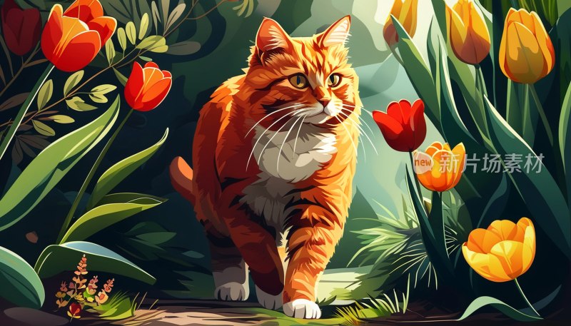 红猫漫步花丛
