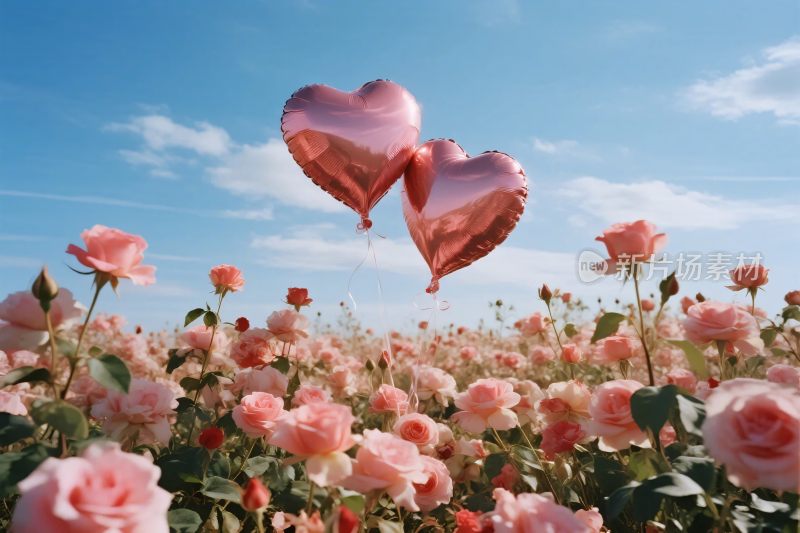 玫瑰花丛爱心气球