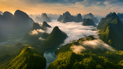 桂林山水照片山峰云海群山云雾缭绕自然风景