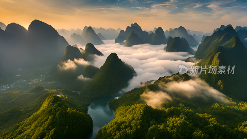 桂林山水照片山峰云海群山云雾缭绕自然风景