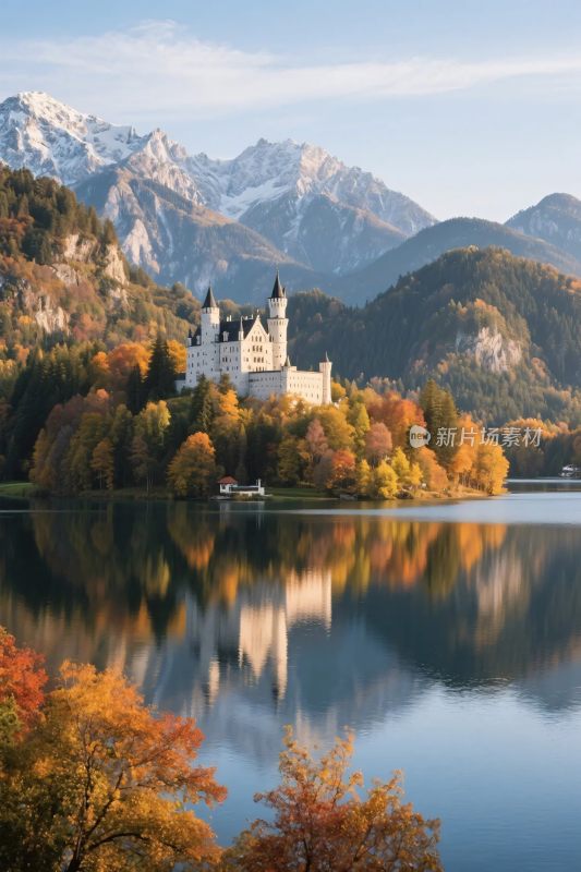 秋景山水城堡风光