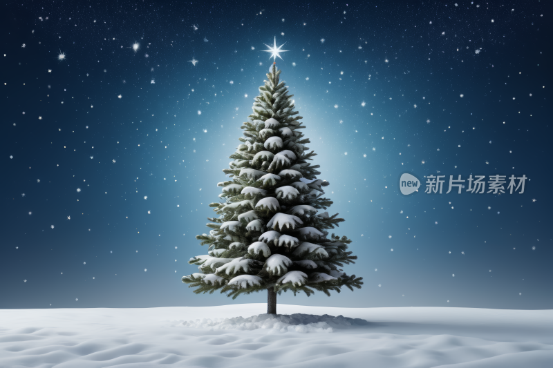 雪地中央一棵被雪覆盖的树高清背景图片