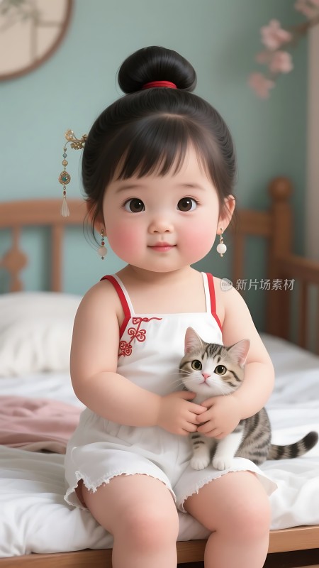 小女孩与猫咪温馨互动