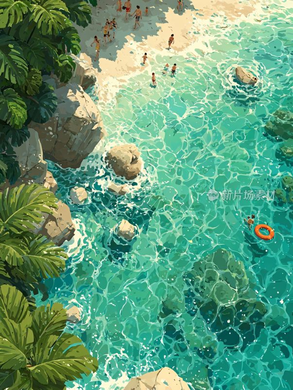 夏日海边度假插画场景