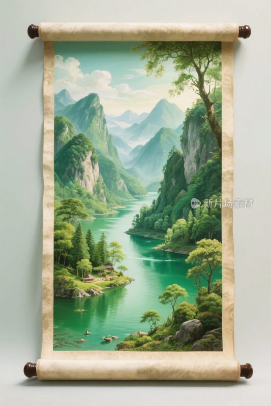山水画卷风景插画