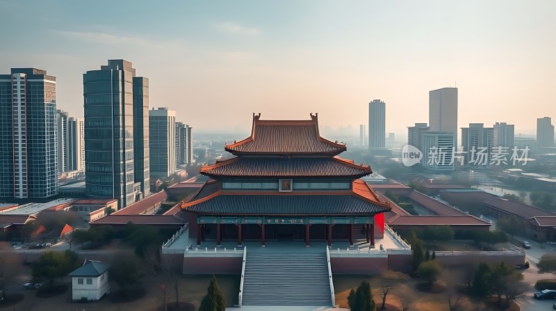 现代高楼与古建筑交融展现城市历史与现代发展