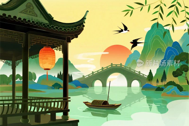 古风山水风景插画