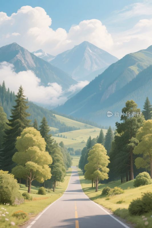 山间公路风景插画