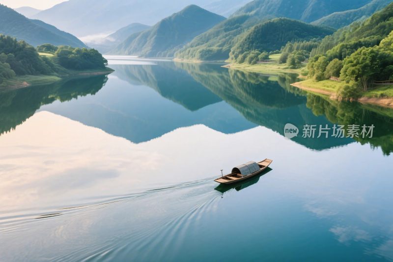 山水湖景小船风光