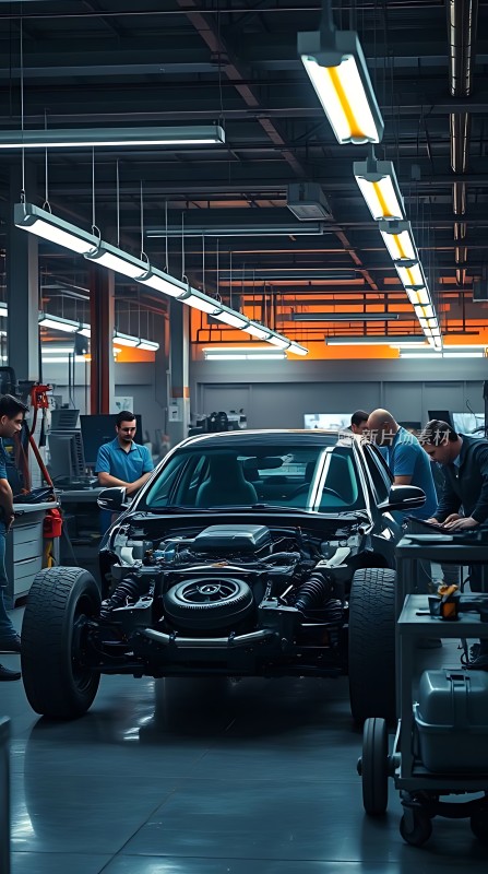 车间里的汽车维修现场
