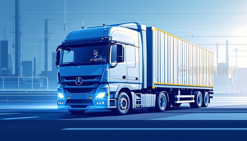蓝色卡车驶向未来工厂
