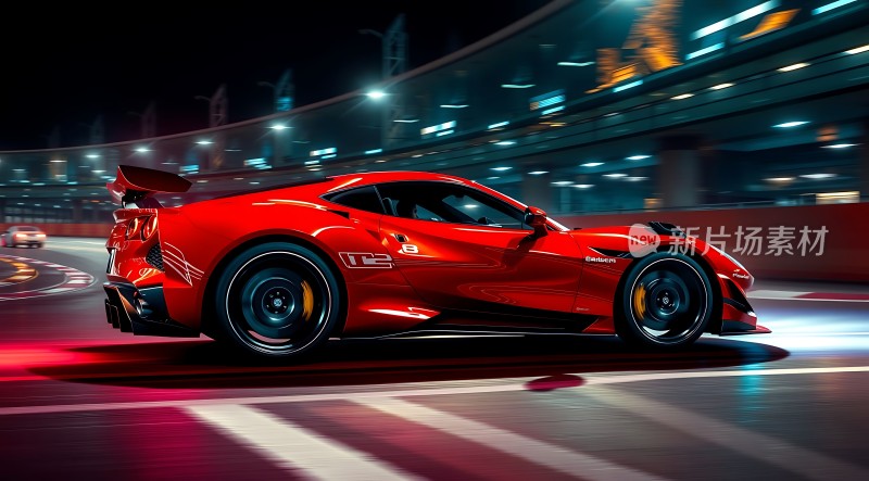 赛道上的红色赛车疾驰而过