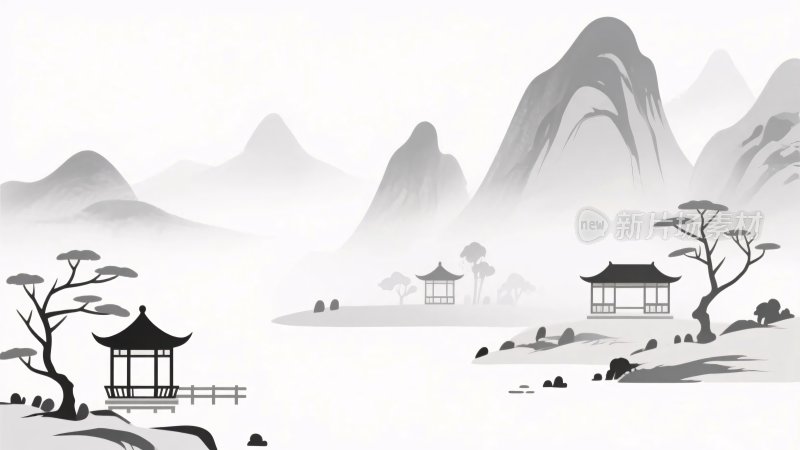 水墨山水古风插画