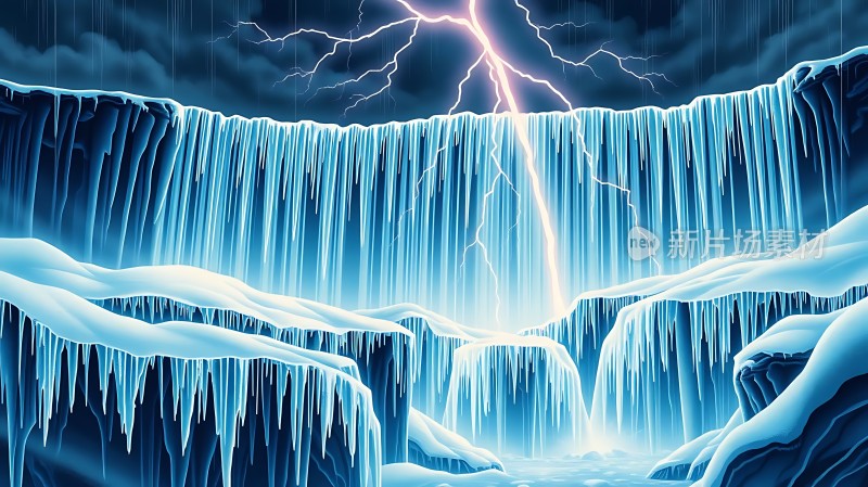 冰封瀑布闪电击中