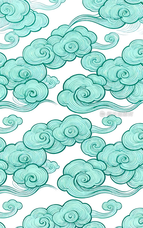 中式传统绿色复古祥云图案背景